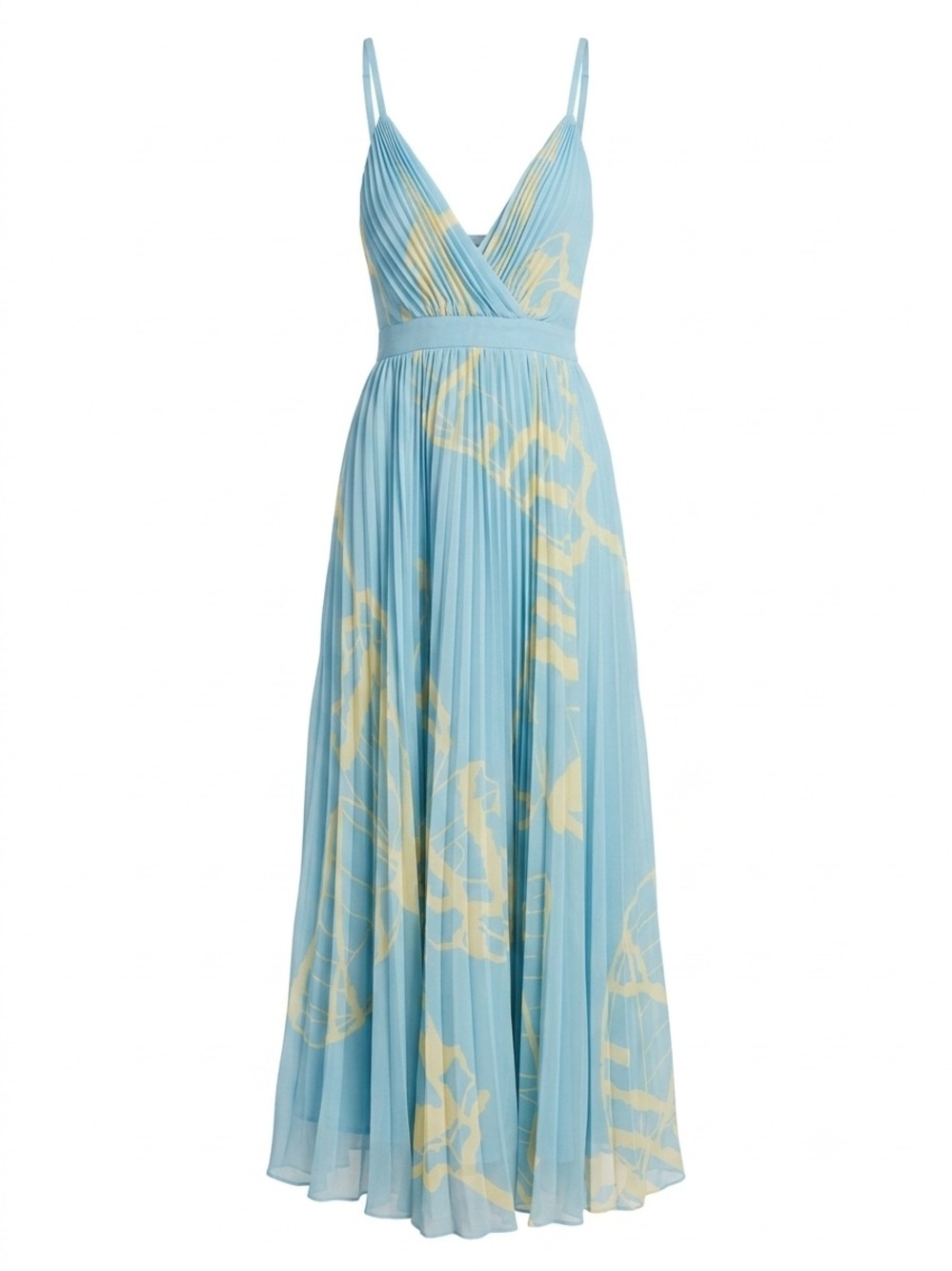 ISABEL GARCIA Sky Blue & Yellow Pleated Maxi Dress Size 44/S NWT